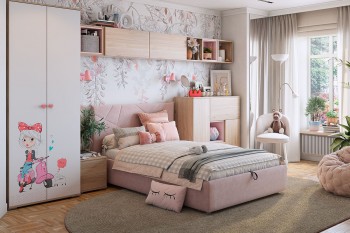 Комплект детской мебели Алина К2 Дуб мария/белый/нежно-розовый велюр в Заозёрном - zaozyornyj.mebel54.com | фото