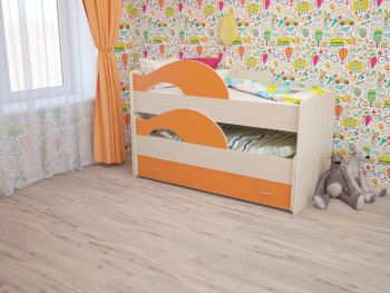 Кровать детская Радуга 1600 Млечный дуб/Оранжевый в Заозёрном - zaozyornyj.mebel54.com | фото