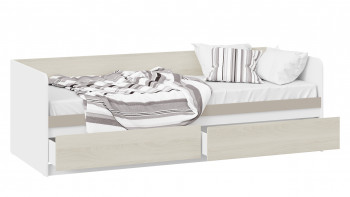 Кровать «Сканди» с 2 ящиками Дуб Гарден/Белый/Глиняный серый в Заозёрном - zaozyornyj.mebel54.com | фото