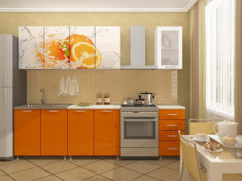 Кухонный гарнитур 1,8м Апельсин (Белый/Оранжевый металлик/Фотопечать апельсин) в Заозёрном - zaozyornyj.mebel54.com | фото