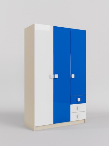 Шкаф 3-х створчатый с ящиками Скай люкс (Синий/Белый/корпус Клен) в Заозёрном - zaozyornyj.mebel54.com | фото