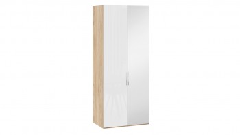 Шкаф для одежды с 1 глухой и 1 зеркальной дверями правый «Эмбер» Яблоня Беллуно/Белый глянец в Заозёрном - zaozyornyj.mebel54.com | фото