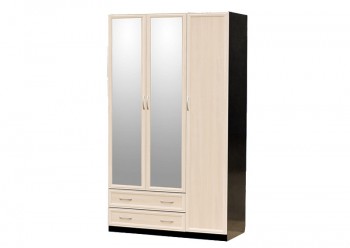 Шкаф для платья и белья 3-х дверный с профилем МДФ с 2 малыми зеркалами Венге/Дуб выбеленный в Заозёрном - zaozyornyj.mebel54.com | фото