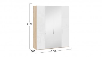 Шкаф комбинированный с 2 глухими и 2 зеркальными дверями «Эмбер» Яблоня Беллуно/Белый глянец в Заозёрном - zaozyornyj.mebel54.com | фото