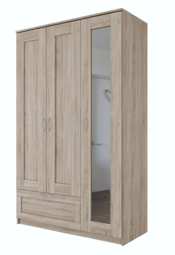 Шкаф трехдверный Сириус с зеркалом и 1 ящиком дуб сонома в Заозёрном - zaozyornyj.mebel54.com | фото