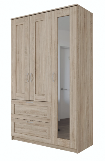 Шкаф трехдверный Сириус с зеркалом и 2 ящиками дуб сонома в Заозёрном - zaozyornyj.mebel54.com | фото
