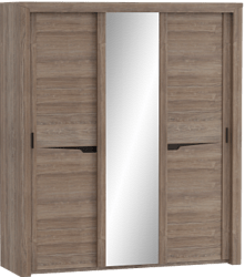 Шкаф трехдверный Соренто с раздвижными дверями Дуб стирлинг/Кофе структурный матовый в Заозёрном - zaozyornyj.mebel54.com | фото